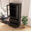 Grande armoire de salle de bain moderne autoportante avec tablettes réglables et portes en verre à fermeture en douceur-1489074585