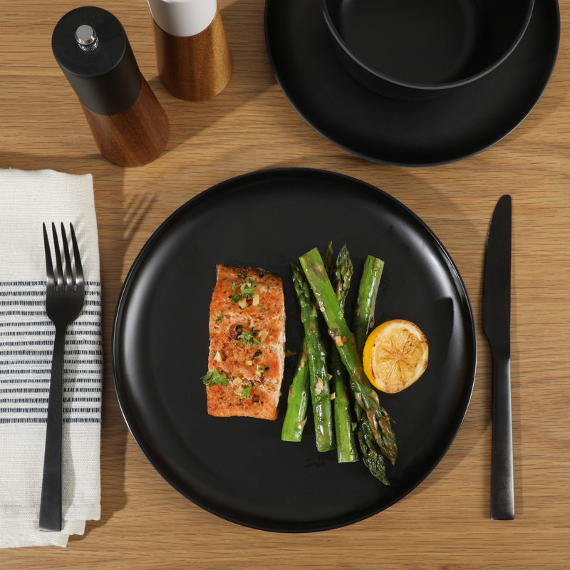 Matte Black Melamine 12-Piece Dinnerware Set for 4