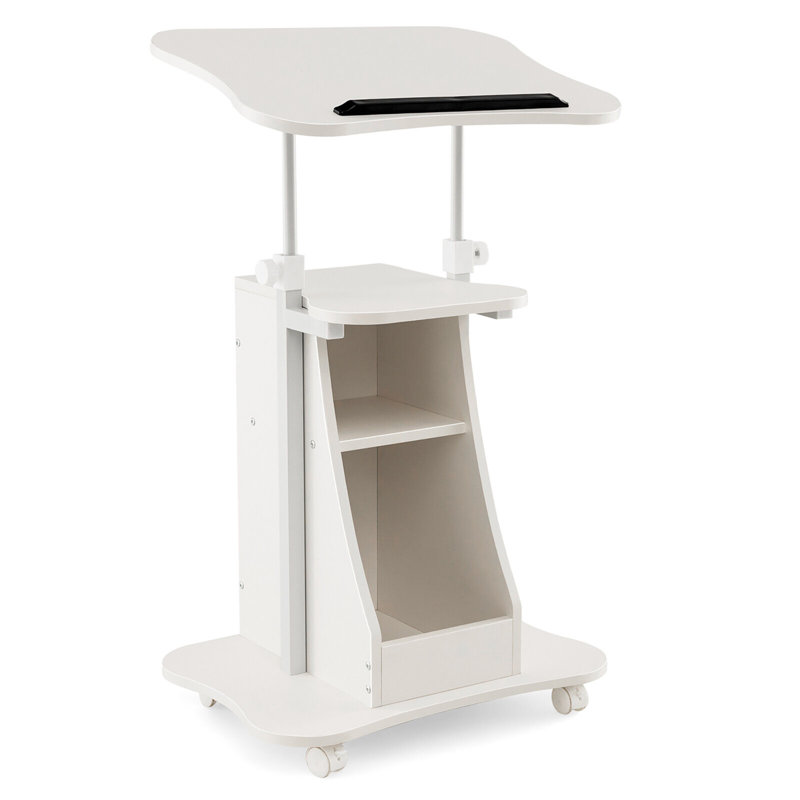 Gymax 2pcs Sit-to-stand Laptop Desk Cart Rolling Mobile Height Adjustable W/ Storage