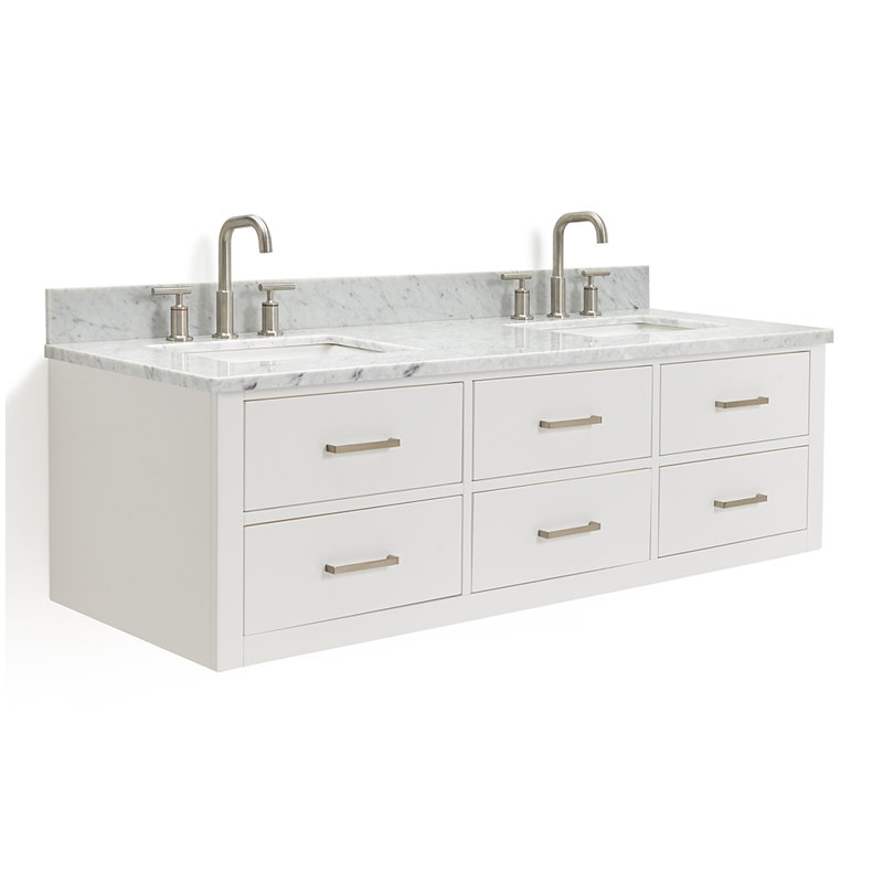 Ensemble de meuble-lavabo double 61 po ceintureania Alemanno, Nickel brossé, Blanc