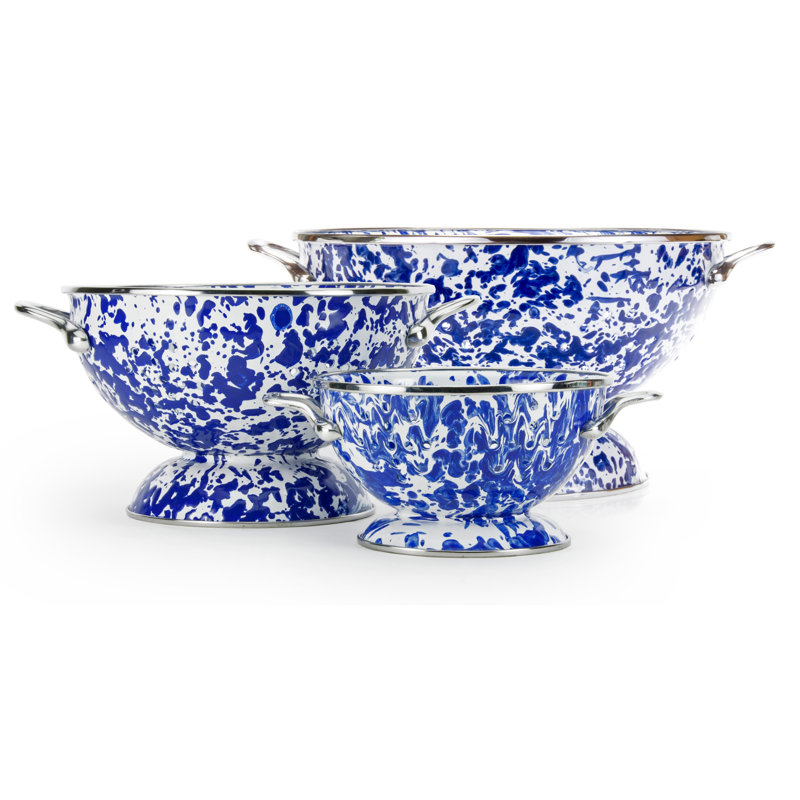 Cobalt Swirl Set of Colanders