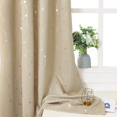 Rideaux obscurcissant de chambre 84 pouces de long, rideaux occultants et isolants avec œillets à motif ondulé et à pois, 2 panneaux, chacun 52 po x 84 po, beige