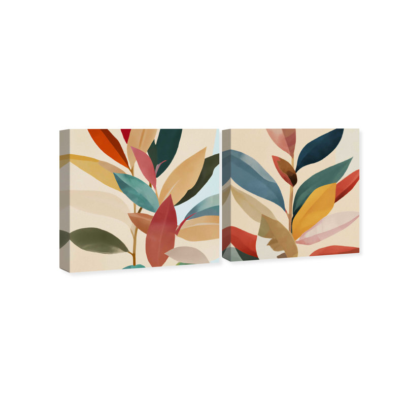 Feuilles en couleur - ensemble de 2 impressions sur toile tendue, H 12 po x l 12 po x P 0,8 po