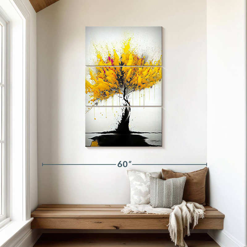 Harnek Abstract Splattered Yellow Tree, 45" H x 28" W