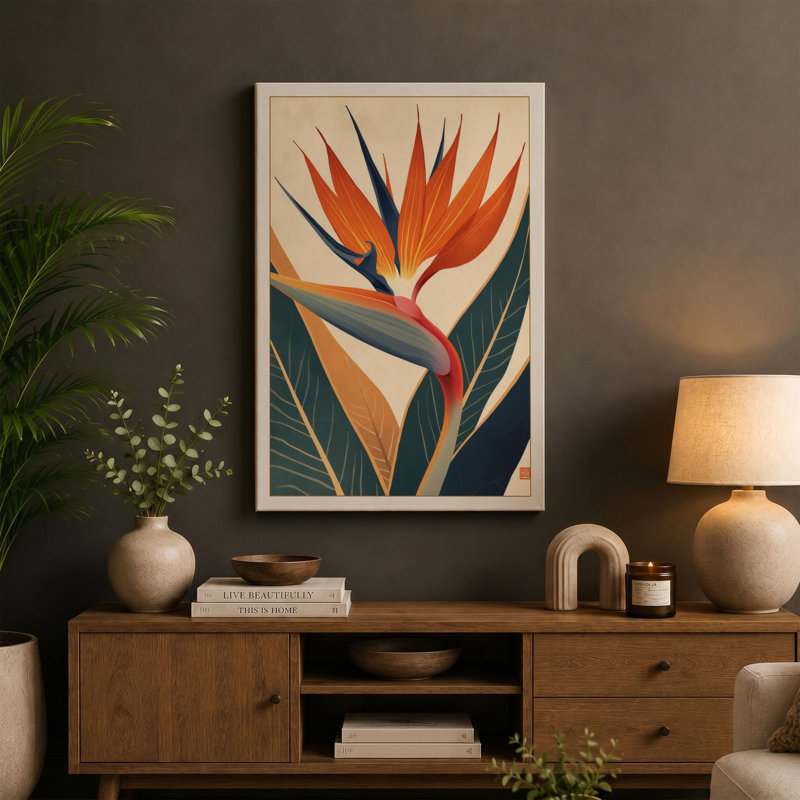 Bird of Paradise Botanical - Wrapped Canvas, 24x16 - 61.0 x 40.6 cm, Sage Border