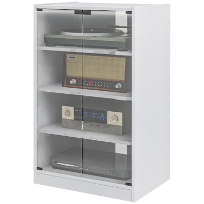 Media Cabinet, 4-Tier Stereo Cabinet, Modern Audio Video Media Stand With Adjustable Shelves