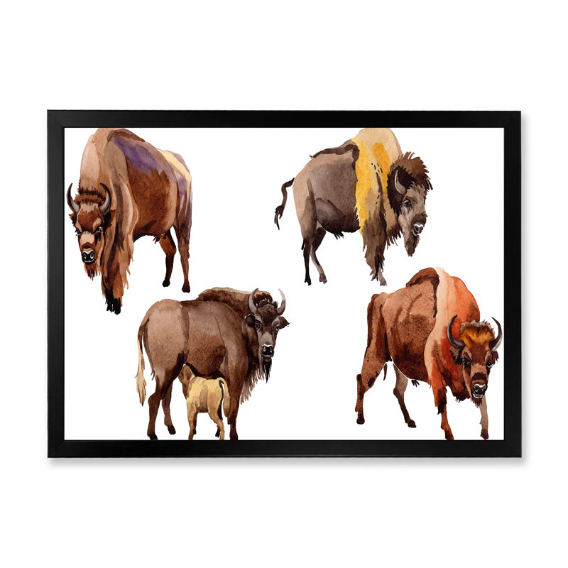 Bison exotique - Peinture sur toile, Cadre noir, H 25,5 po x l 33,5 po x P 1 po