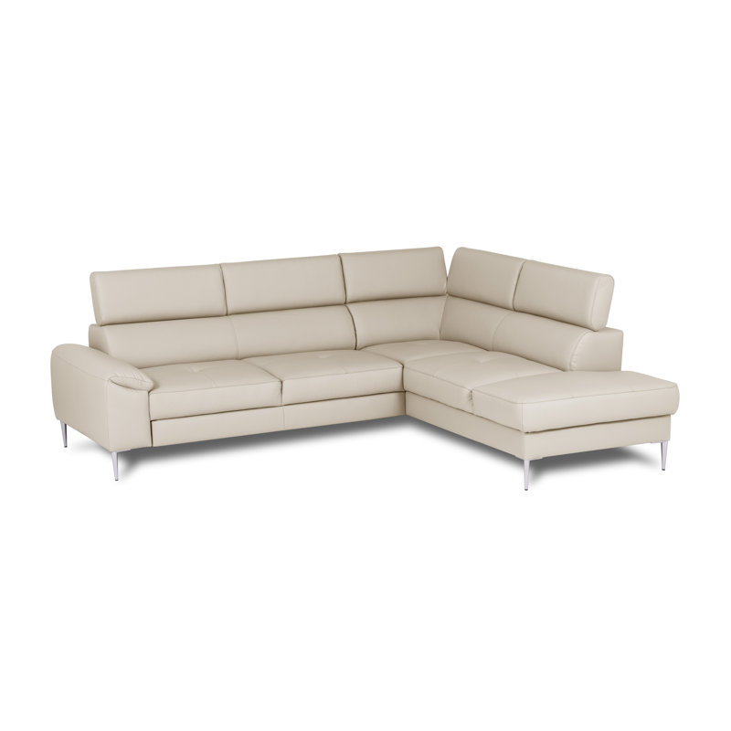 Camden Real Leather Corner Sofa with Pull-Out Bed, Storage & Adjustable Headrests, Beige, Right Hand Facing