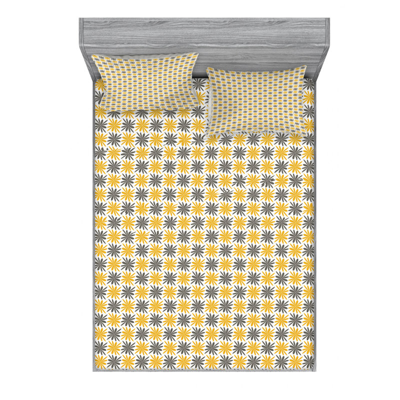 Microfiber Floral Fitted Sheet, Queen Fitted Sheet with 2 Pillowcases