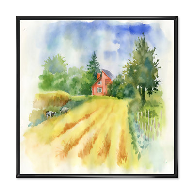 Champ et vaches avec maison - Peinture sur toile