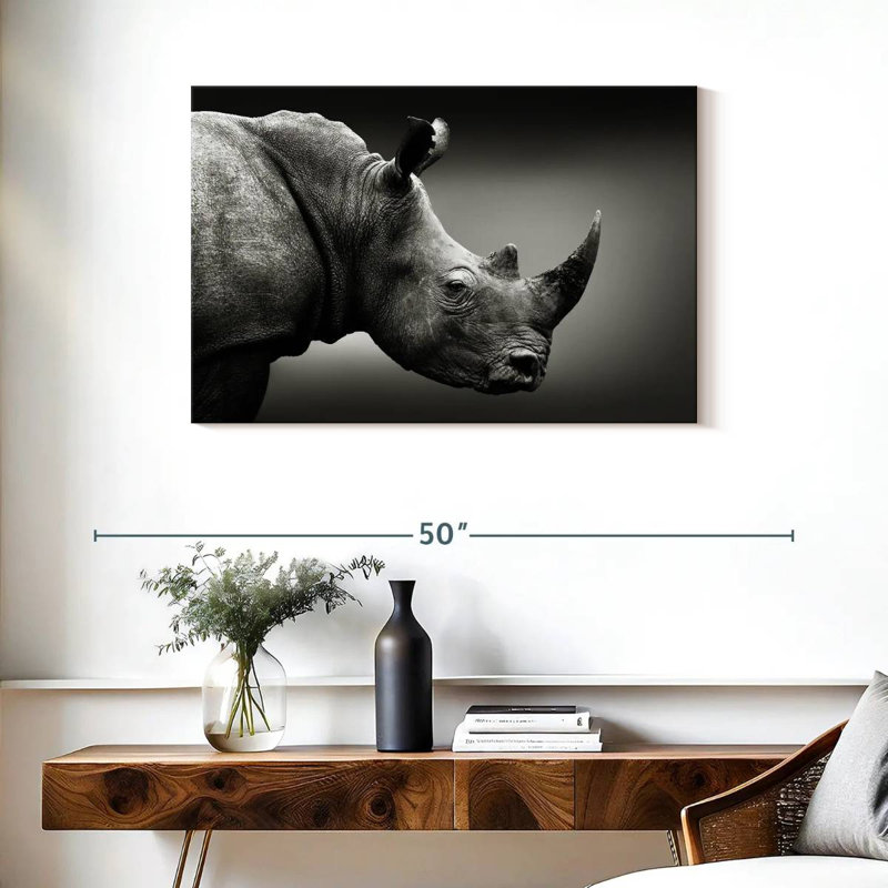 Black And White Rhino, 24" H x 36" W