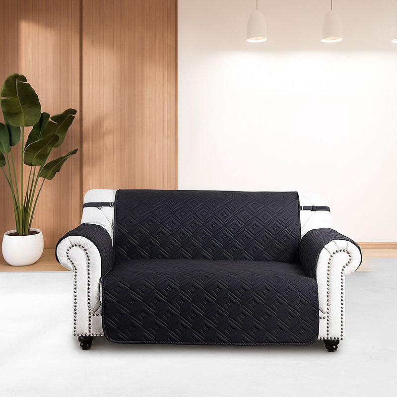 Reversible Waterproof Sofa Cover(With Elastic Strap), Black/Dark Grey, 179cm H x 224cm W