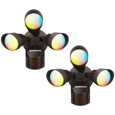 Watchman Motion Sensor LED Security Light, Dusk to Dawn Outdoor Flood Light, 3 Heads, Bronze
