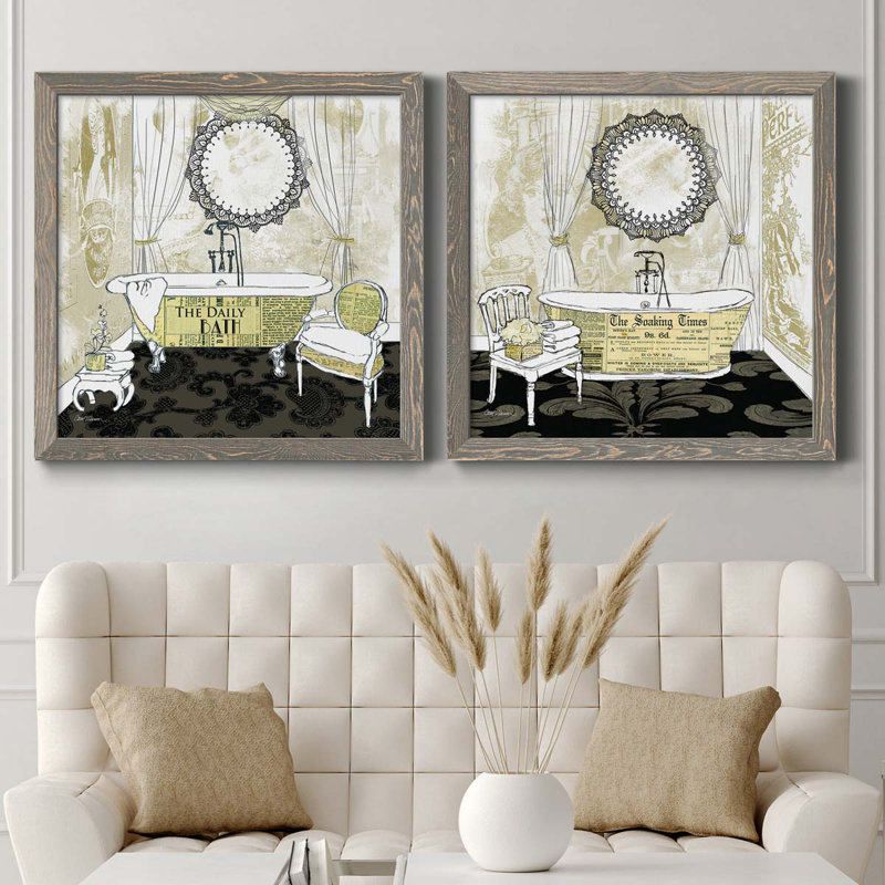 «Daily Bath», ensemble de 2 peintures sur toile encadrées, Encadré gris, H 35,5 po x l 71 po x P 1,5 po