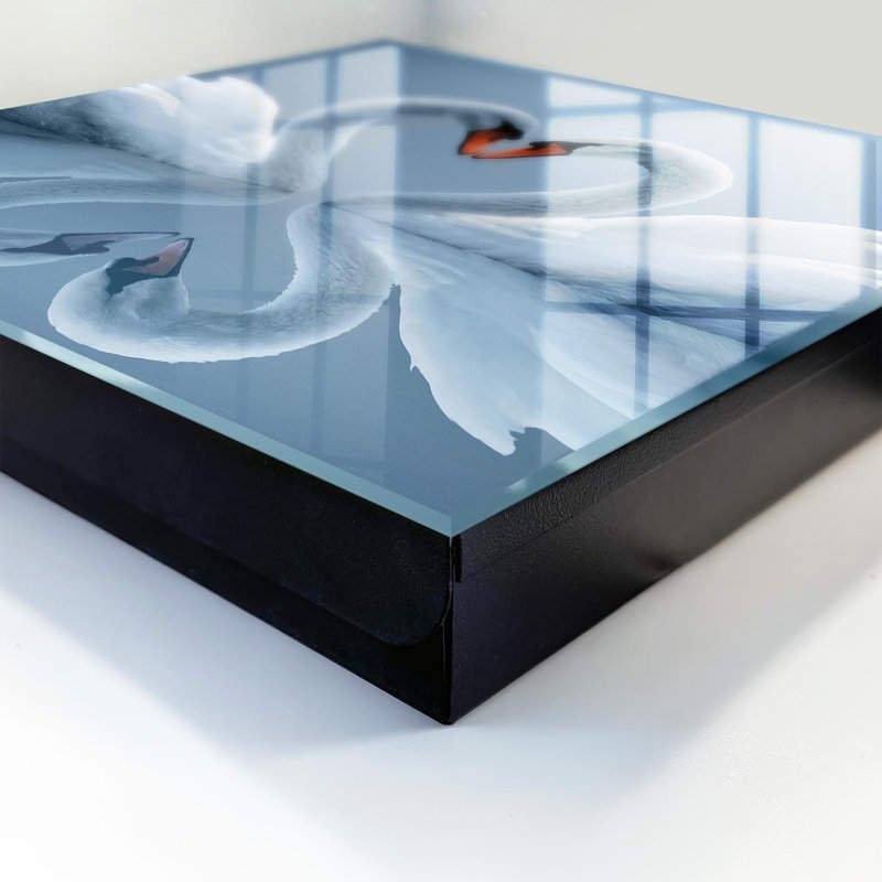 Key box for wall, Opens to the right, 30x30x5, Black, Symmetrical swans on the water forming a heart, 