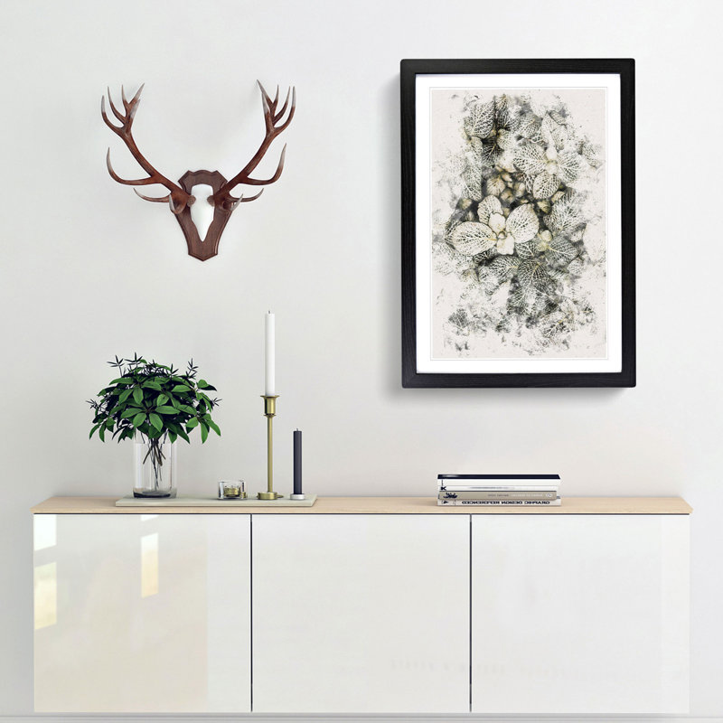 Plant Leaves Abstract - Picture Frame Painting Print, 63cm H x 45cm W x 2cm D, Black Framed
