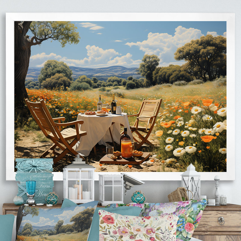 Joyeux rassemblement de pique-niques pour deux - pique-nique, art mural, impressions sur toile, Cadre simple blanc