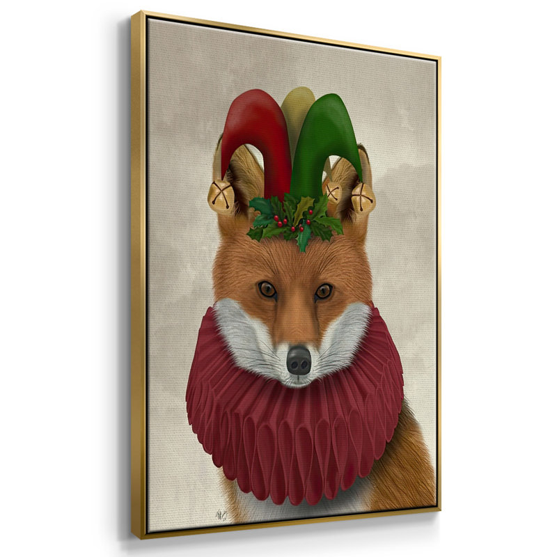 «Christmas Foxy Christmas Fool», reproduction sur toile avec cadre flottant, Or, H 25 po x l 17 po x P 1,5 po