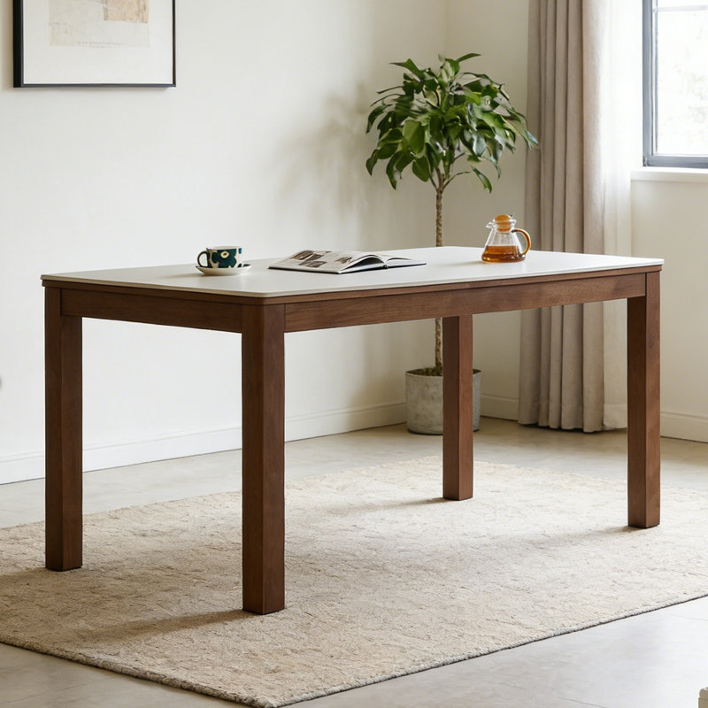 Modern and Simple Burlywood Dining Table, Walnut, 30.35" H x 63.15" L x 33.62" W, White