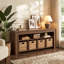 63" Bookcase with 4 Woven Baskets, Farmhouse Low Bookshelf Storage Organizer