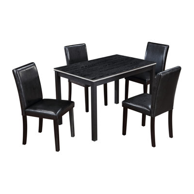 Compact wooden rectangular dining table: space-saving black design for 4 people, perfect for small kitchens & dining areas