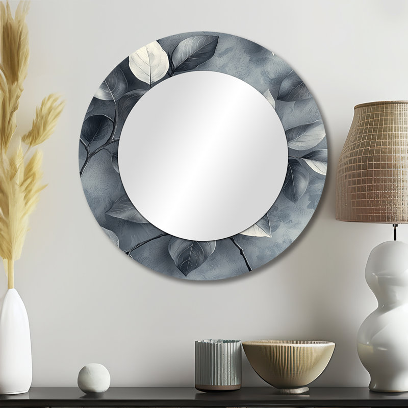 Copper Silver Pewter Leaves I - Floral Accent Wall Mirror - Printed On Metal, 23" x 23"