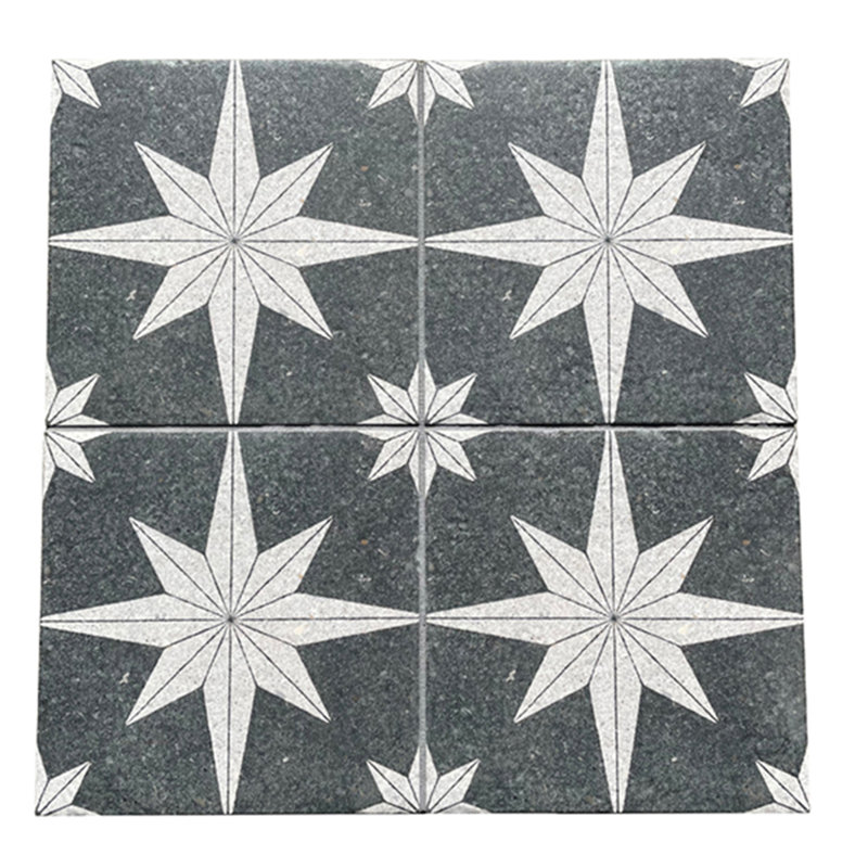 Tulum Compass 8" x 8" Patterned Wall & Floor Tile, Black/White