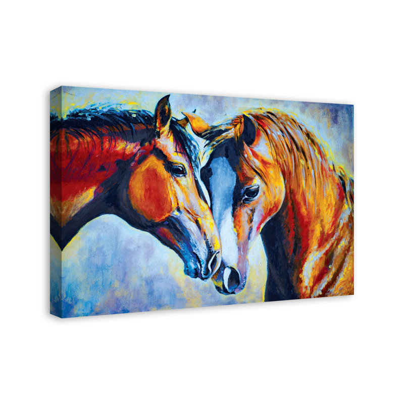 Reproduction d’art sur toile tendue, "reproduction de chevaux de couleur vibrante