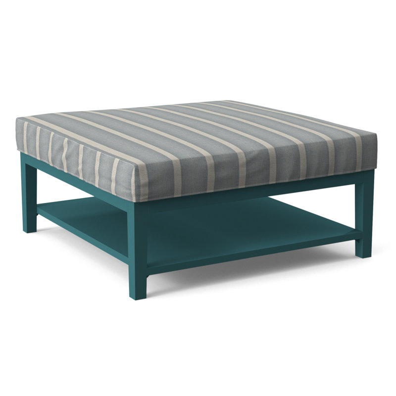 Hammond Square Ottoman, Light Blue and White Stripe; 0256-54, Java Finish