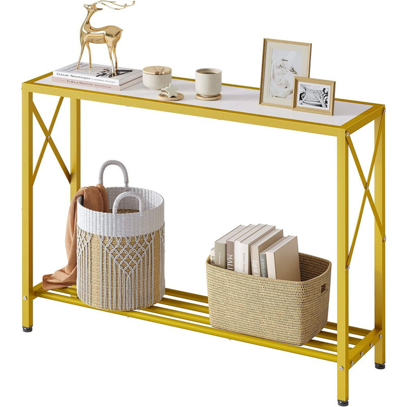 Entryway Table, 2-tier Entry Way Console Entrance Table, 41.7”l Narrow Sofa Table With Shelves, Ideal For Hallway, Entryway, Living Room, Foyer, Corridor, And Office (gold & White)