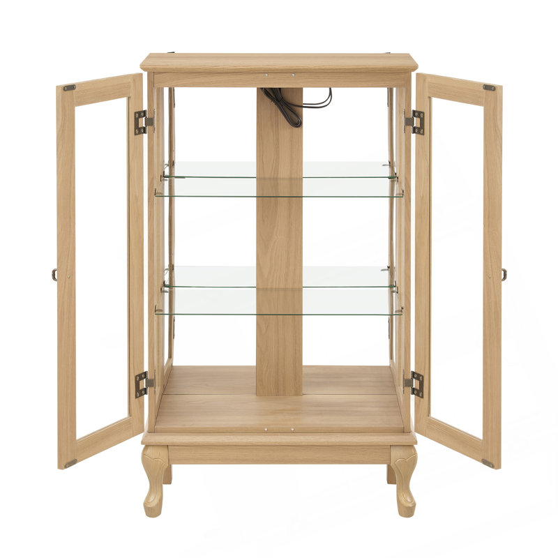 Vitrine lumineuse 2 portes avec portes en verre trempé, dossier en miroir et tablettes réglables