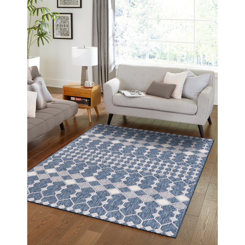 Blue Traliccio Indoor/Outdoor Trellis Rug, Rectangle 10' x 14'