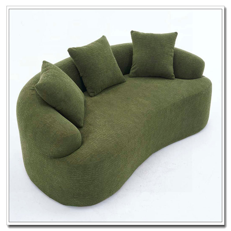 Causeuse incurvée: emballage compressé, tissu, éponge 30D, sans assemblage, Vert antique