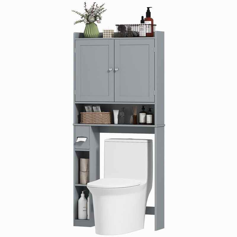 Modern Over The Toilet Storage Cabinet With 2 Doors, Above Commode Storage Cabinet With Toilet Paper Holder, Gray, Gray