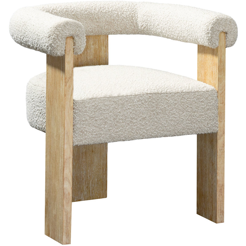 19.6'' H Upholstered Armchair, Cream Boucle Fabric, Natural
