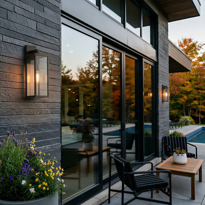 Olar Classic Outdoor Wall Sconce 1 Light Rectangular Metal Frame and Glass Shade Warterproof, 18" H x 5.83" W x 7" D, 1