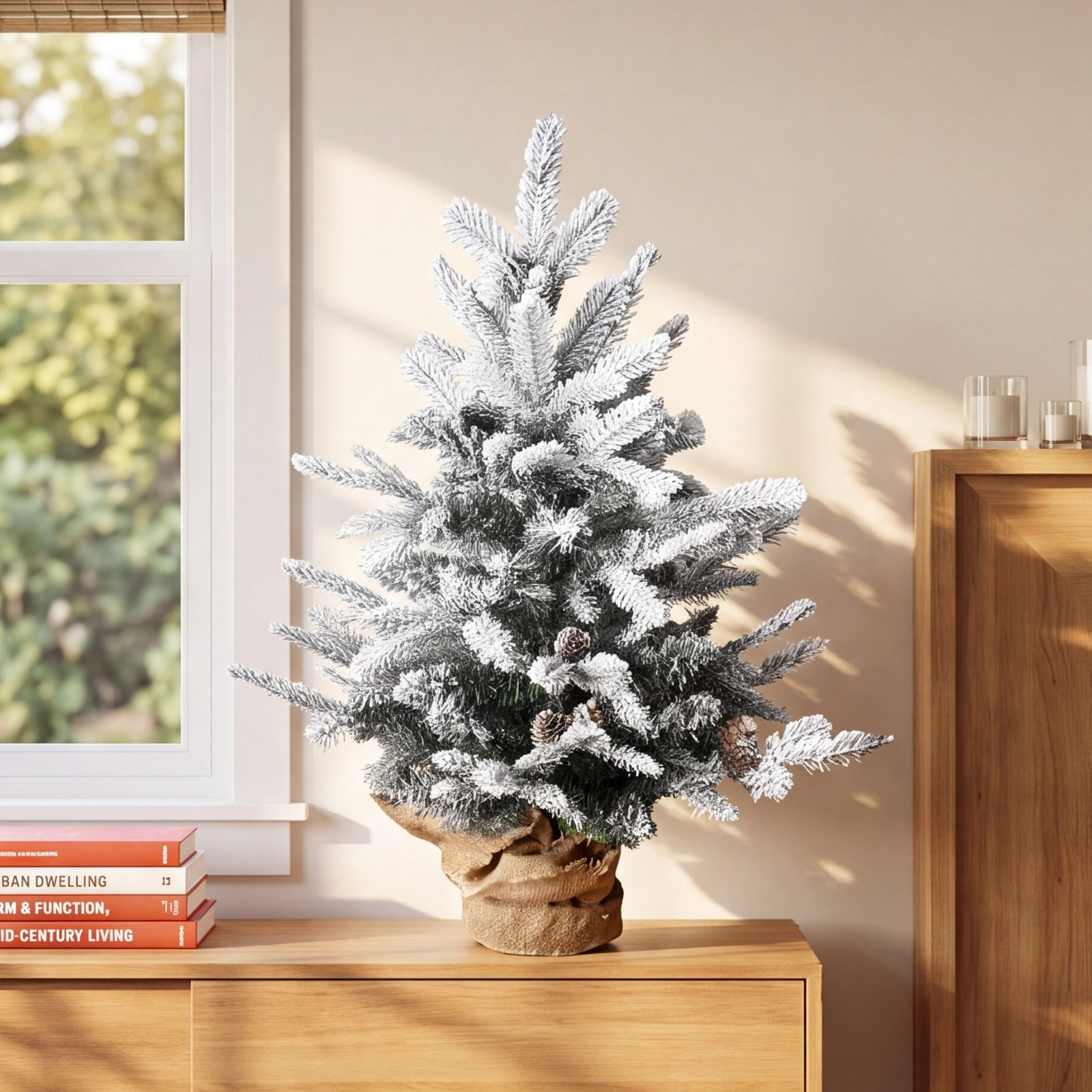 Cashmere Flocked Pre-Lit Fir Christmas Tree, 3' H