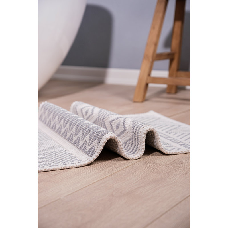 Marmaris Turkish Cotton Boho Style Bath Rug Bouley, Gray, Single - 20"W x 32"L