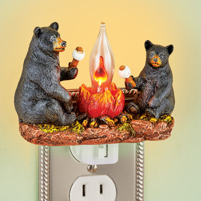 Charming Mama Bear and Cub Campfire Night Light
