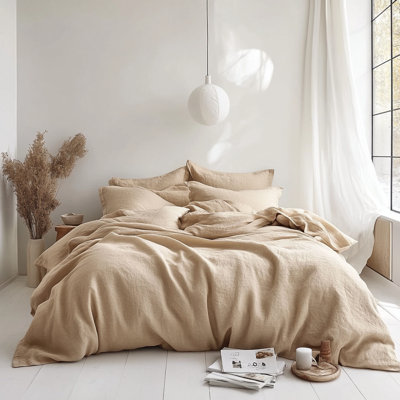 Ensemble de housse de couette 80% Tencel 20% lin français 3 pièces de couleur naturelle