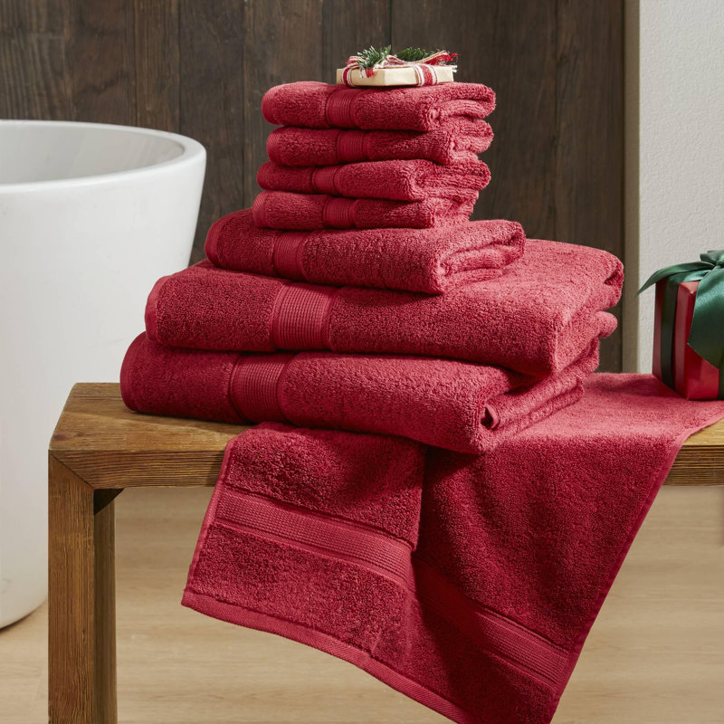 Ensemble de 6 serviettes de bain en coton 6 pièces, Rouge