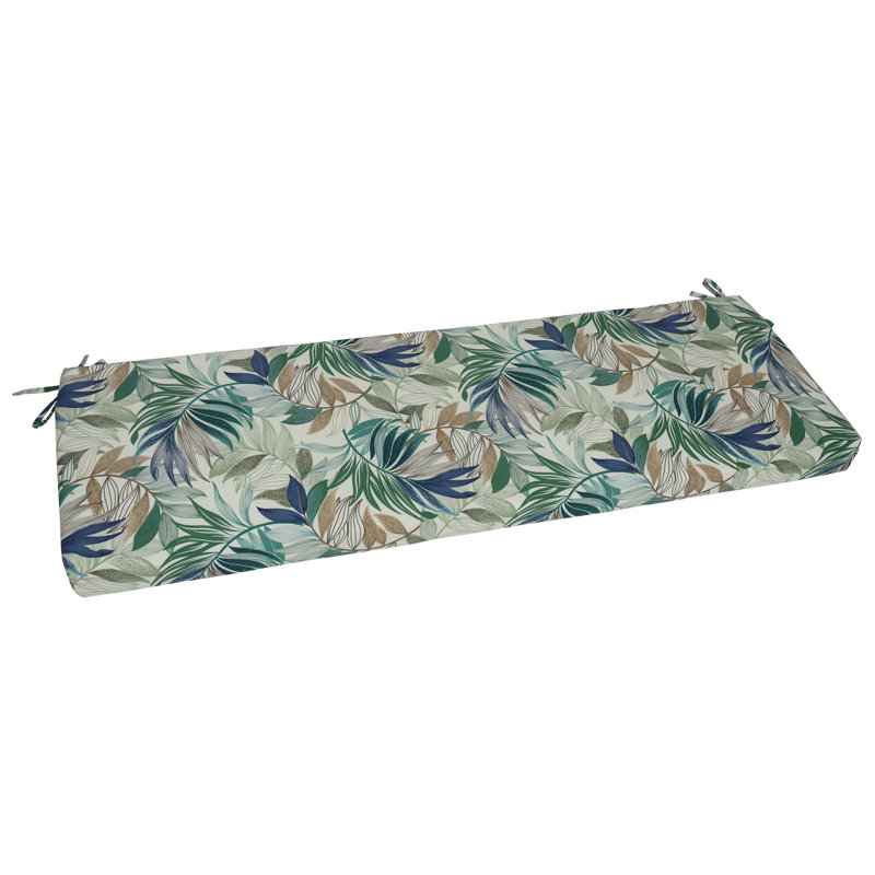 Outdoor Bench Cushion, 60" W x 19" D, Tan/Green/Oasis Chambray Floral