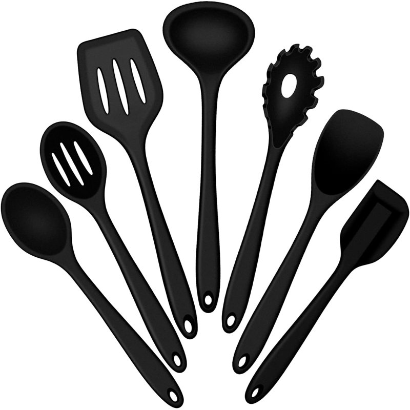 Black Silicone Heat Resistant Cooking Utensils Set, 7-Piece