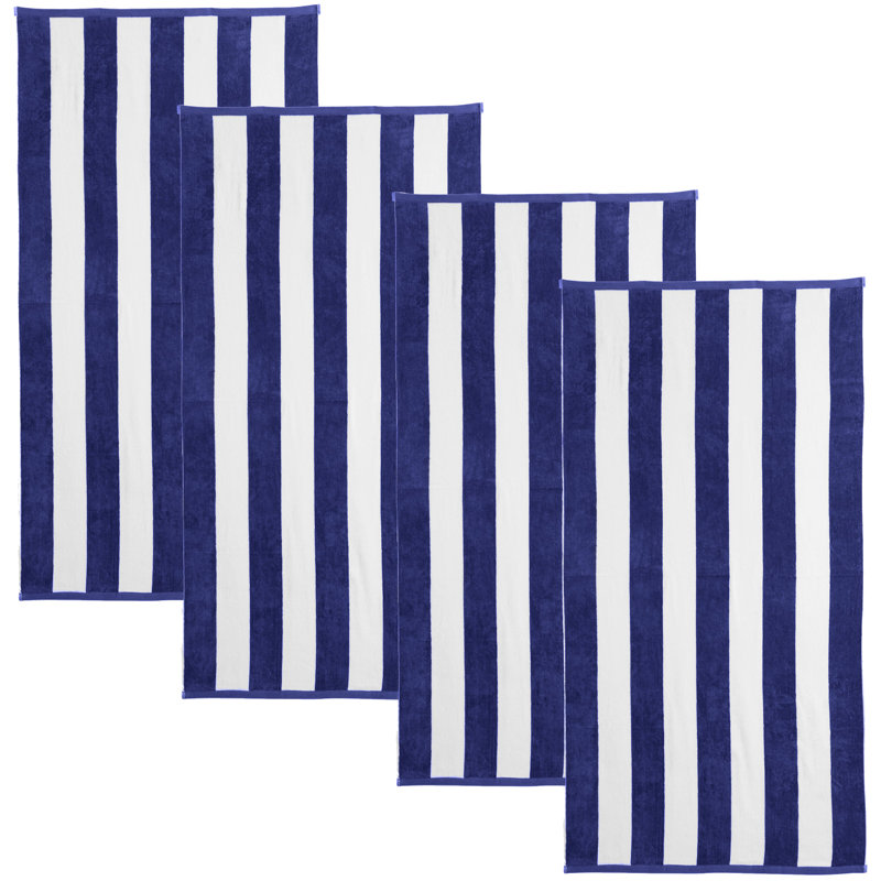 100% Cotton Absorbent & Quick-Dry Cabana Beach Towels, Navy