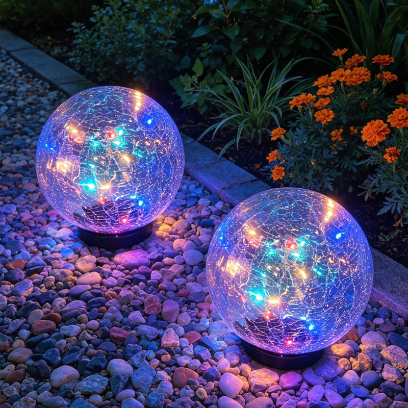 Natural Solar Powered Glass Flood Light Pack, Polychrome Flicker