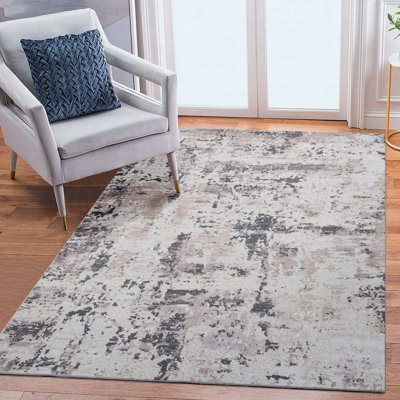 Area Rug Synthetic Fiber Stain Resistant Non-Shedding Abstract Cream Brown Large 8' x 10'
