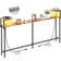  71 Inch Narrow Console Table with Outlet, Behind Couch Table with Double Storage Shelves, Narrow Long Sofa Table with LED Light for Living Room, Entryway Desk for Hallway, Rustic Brown