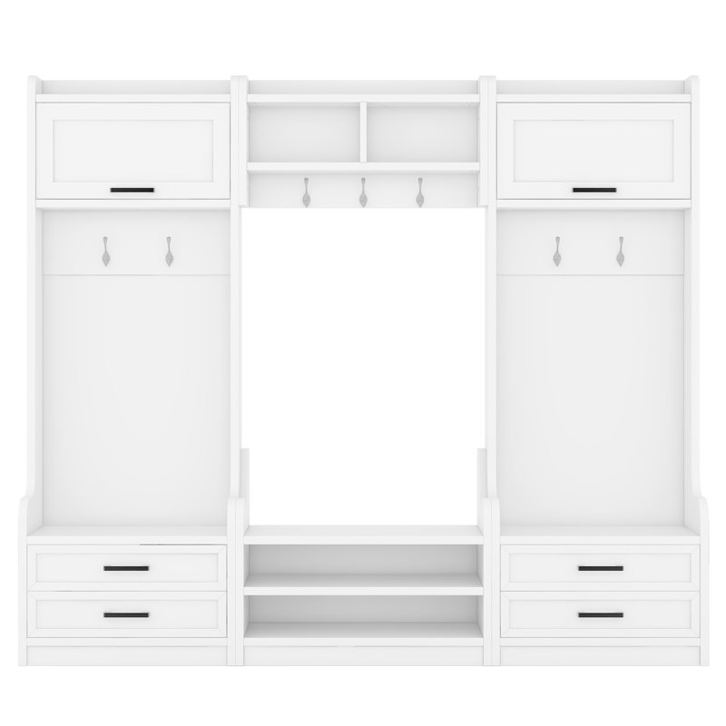 4-In-1 Detachable Hall Tree With Storage And 7 Hooks, Multiple Functions Hallway Coat Rack With Storage Drawers And Cabinet, White  Shoe Bench For Entryway Hallway