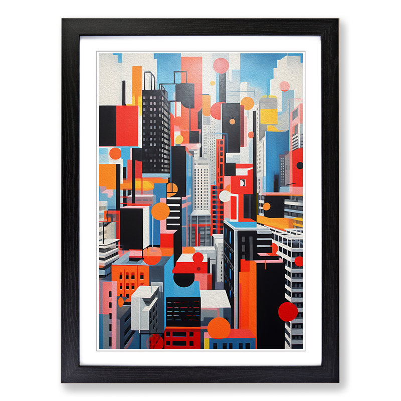 London Geometric No.2 - Single Picture Frame Print on Wood, Black Framed, 46cm H x 34cm W x 2cm D