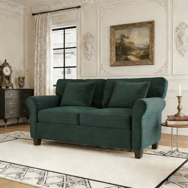 57"modern 2-seater Corduroy Sofa, Green